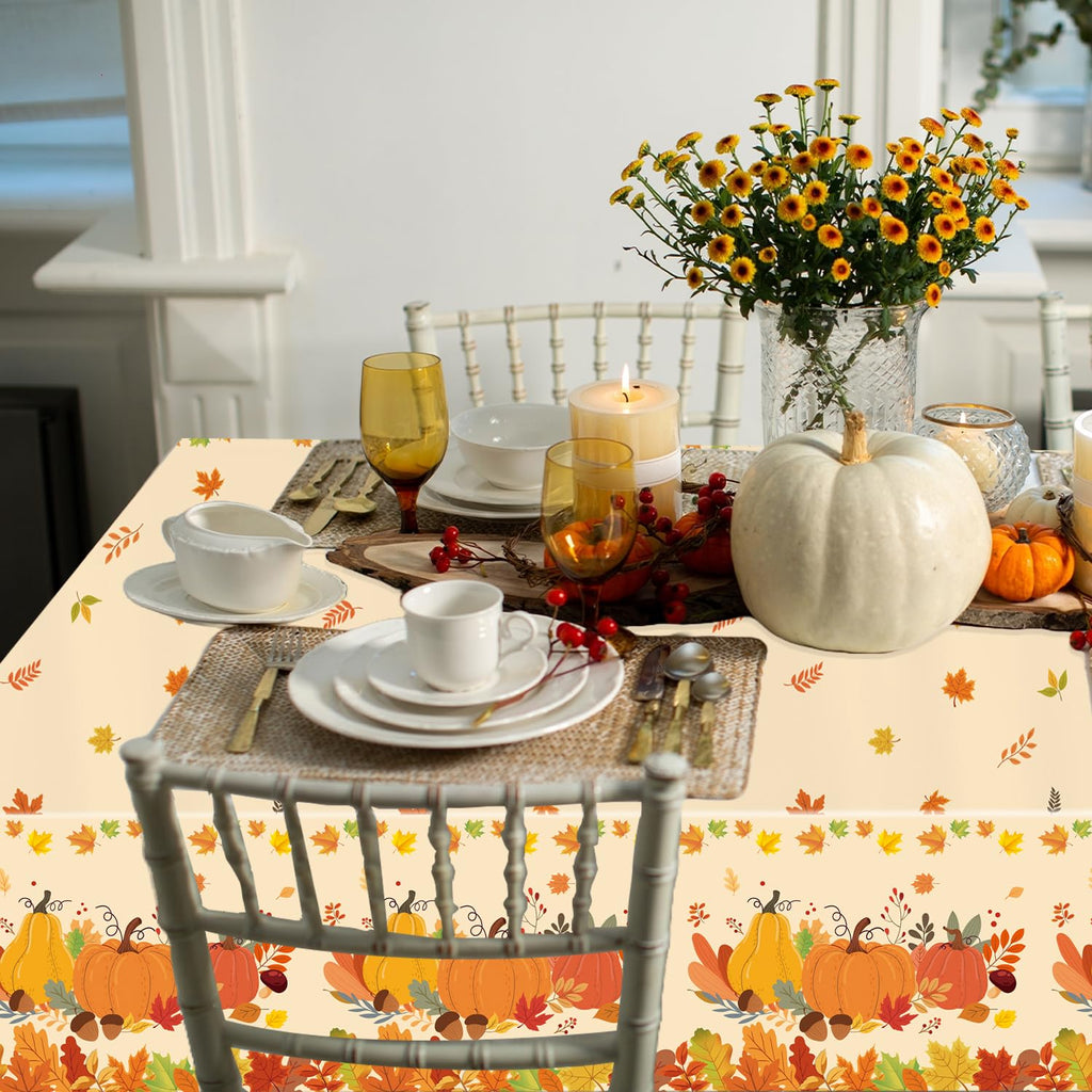 QIYANPAX 3 Pack Fall Pumpkin Tablecloths – 54 x 108 in