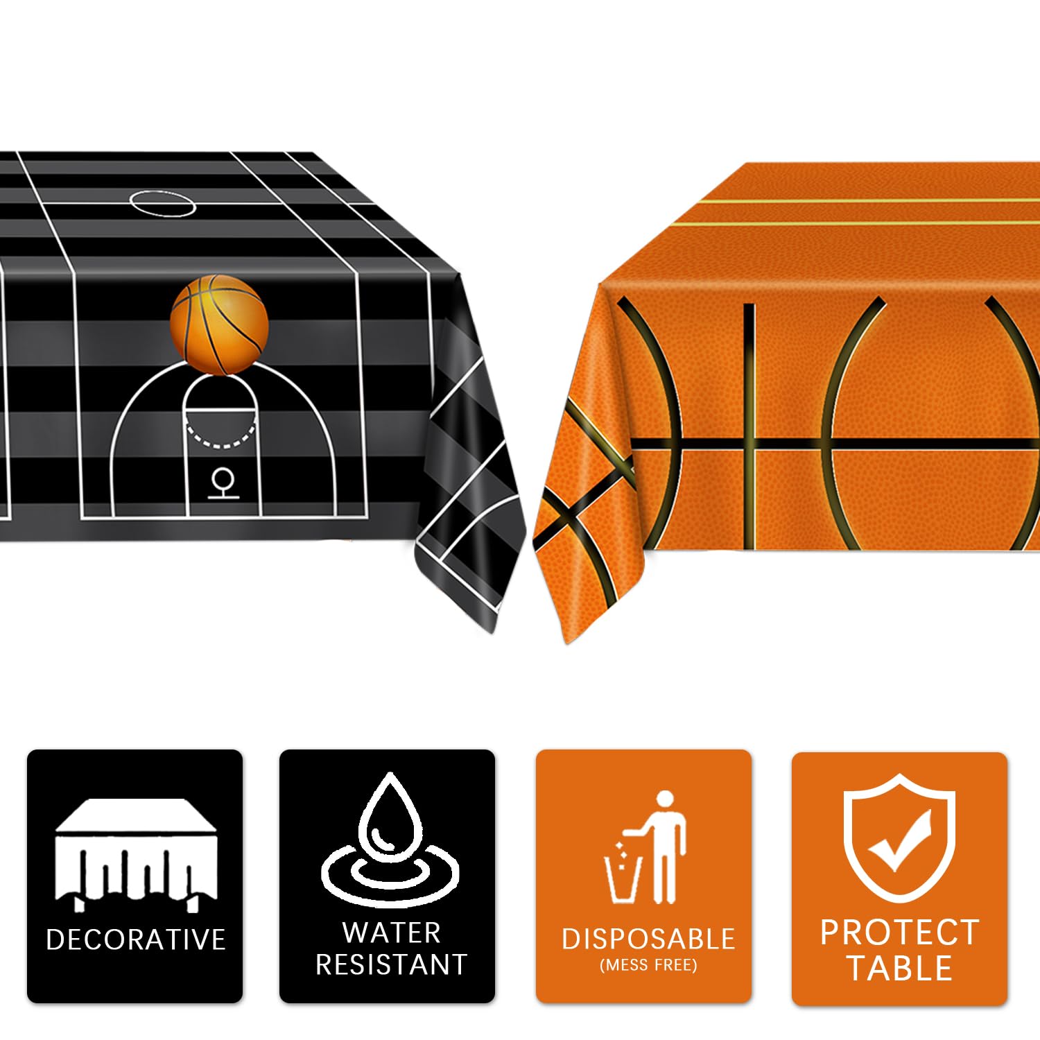 QIYANPAX 4-Piece Basketball Tablecloth Set — 54 x 108 in Plastic Table Covers for Parties