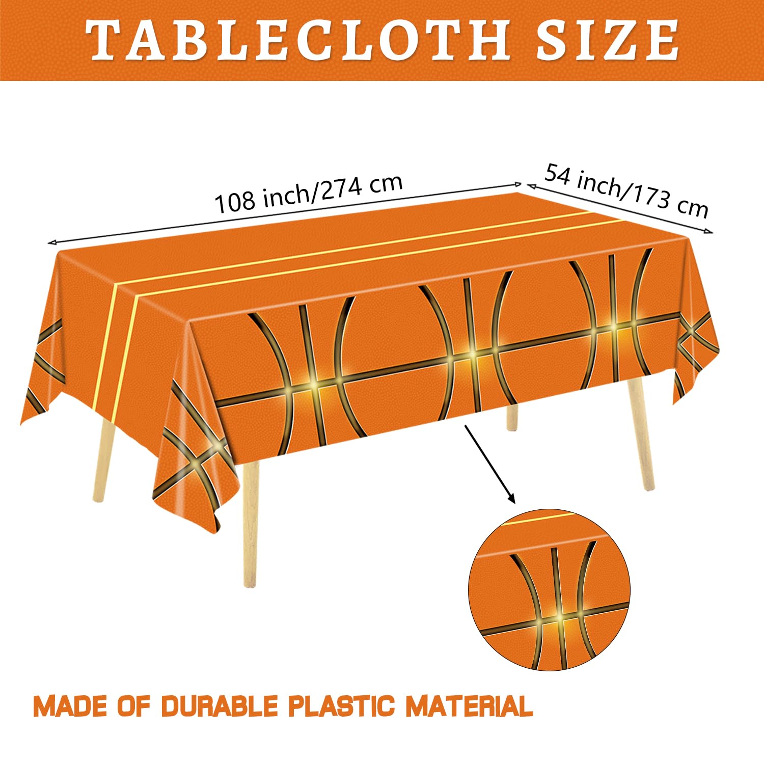 QIYANPAX 4-Piece Basketball Tablecloth Set — 54 x 108 in Plastic Table Covers for Parties