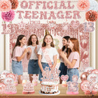 QIYANPAX 13th Birthday Decorations for Girls – Rose Gold 53-Piece Party Kit with Backdrop, Banner, Sash & Balloons