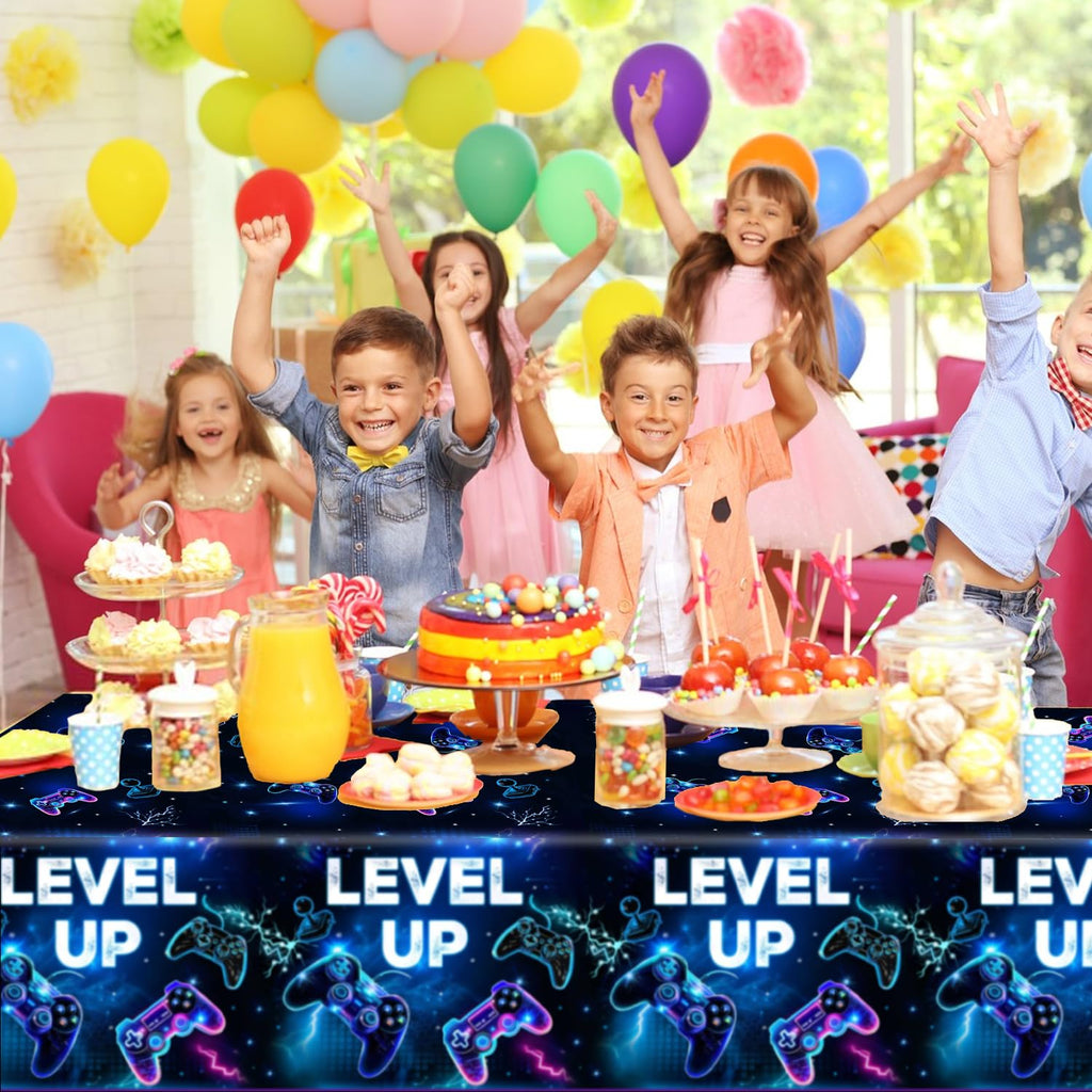 QIYANPAX 4-Pack Video Game Tablecloths – 54 x 108 in, Waterproof Party Decor