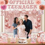QIYANPAX 13th Birthday Decorations for Girls – Rose Gold 53-Piece Party Kit with Backdrop, Banner, Sash & Balloons