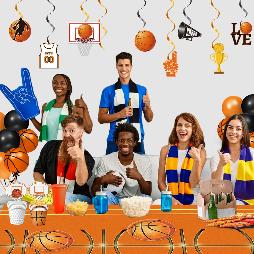 QIYANPAX 4-Piece Basketball Tablecloth Set — 54 x 108 in Plastic Table Covers for Parties