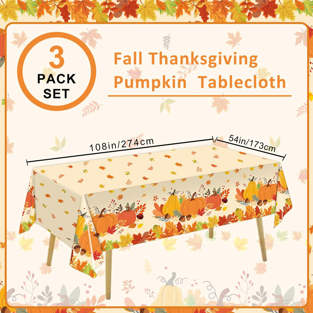 QIYANPAX 3 Pack Fall Pumpkin Tablecloths – 54 x 108 in