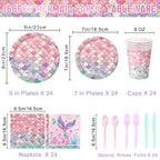 QIYANPAX Mermaid Birthday Decorations – 168Pcs Party Set (Plates, Cups, Napkins, Cutlery) Serves 24