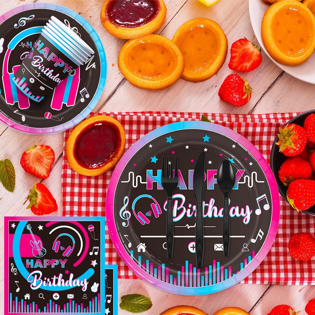 QIYANPAX 168Pcs Music Party Supplies – Disposable Tableware Set for 24 Guests