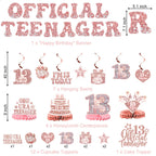QIYANPAX 13th Birthday Decorations for Girls – Rose Gold 53-Piece Party Kit with Backdrop, Banner, Sash & Balloons