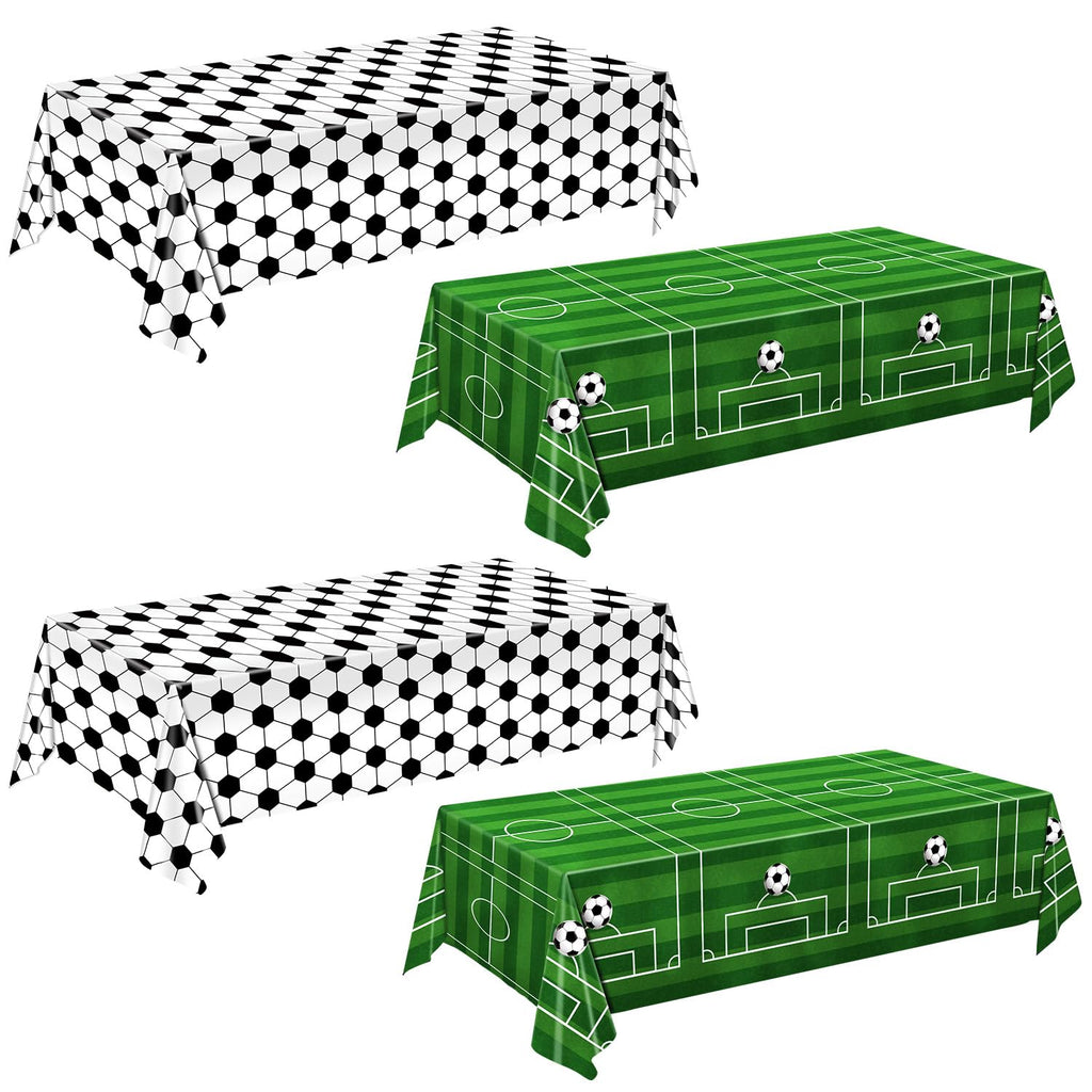 QIYANPAX 4-Piece Soccer Tablecloths | 54 x 108 in, Green Field & Classic Ball Patterns