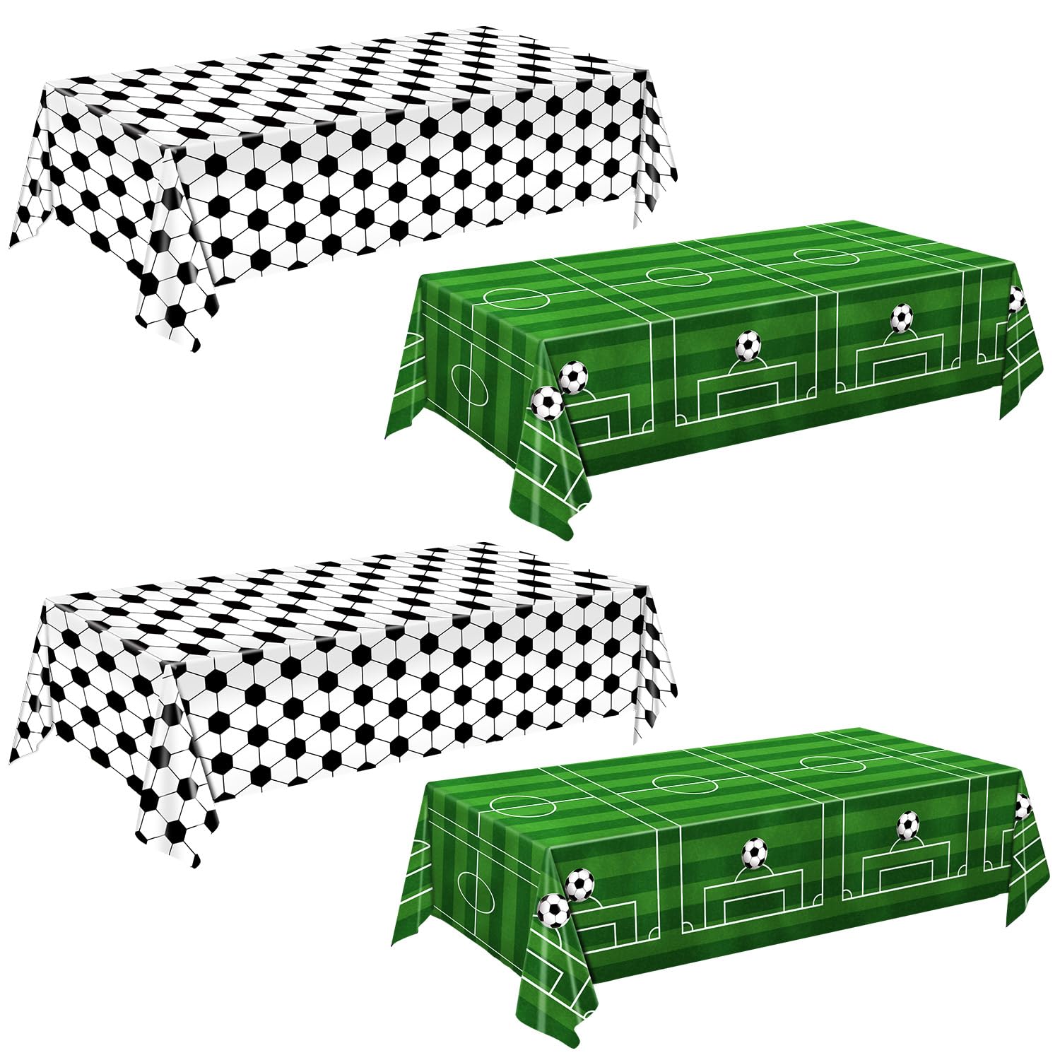 QIYANPAX 4-Piece Soccer Tablecloths | 54 x 108 in, Green Field & Classic Ball Patterns