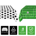 QIYANPAX 4-Piece Soccer Tablecloths | 54 x 108 in, Green Field & Classic Ball Patterns