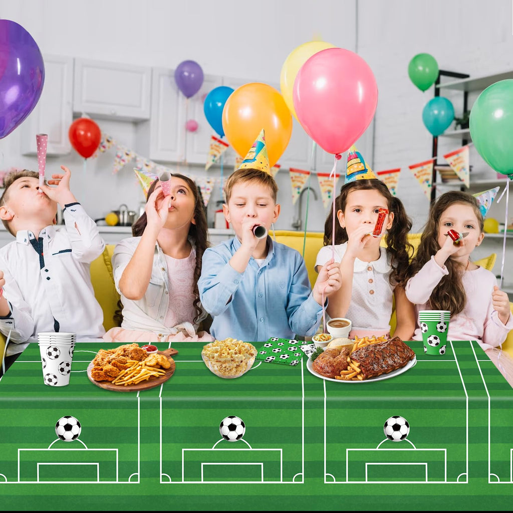 QIYANPAX 4-Piece Soccer Tablecloths | 54 x 108 in, Green Field & Classic Ball Patterns