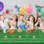 QIYANPAX 4-Piece Soccer Tablecloths | 54 x 108 in, Green Field & Classic Ball Patterns