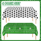 QIYANPAX 4-Piece Soccer Tablecloths | 54 x 108 in, Green Field & Classic Ball Patterns