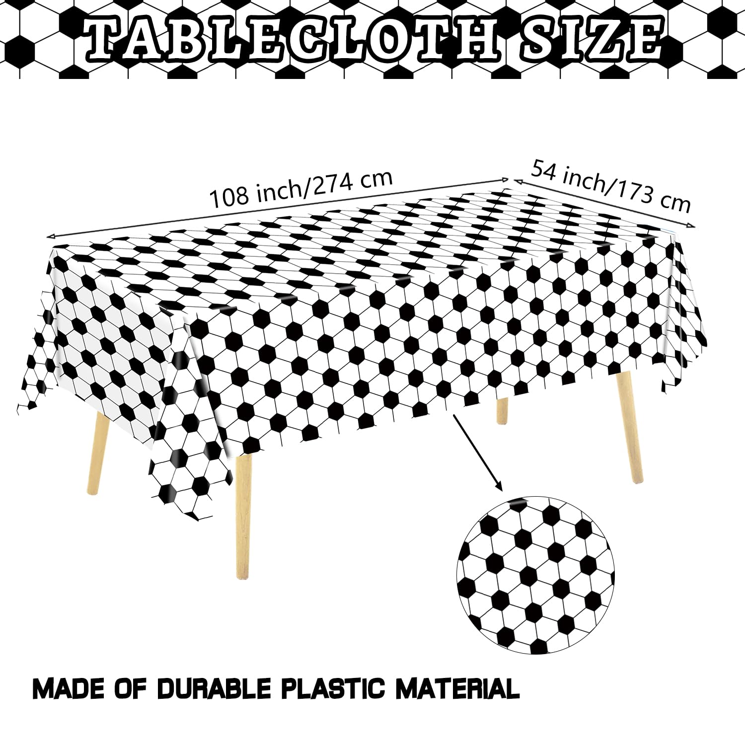 QIYANPAX 4-Piece Soccer Tablecloths | 54 x 108 in, Green Field & Classic Ball Patterns