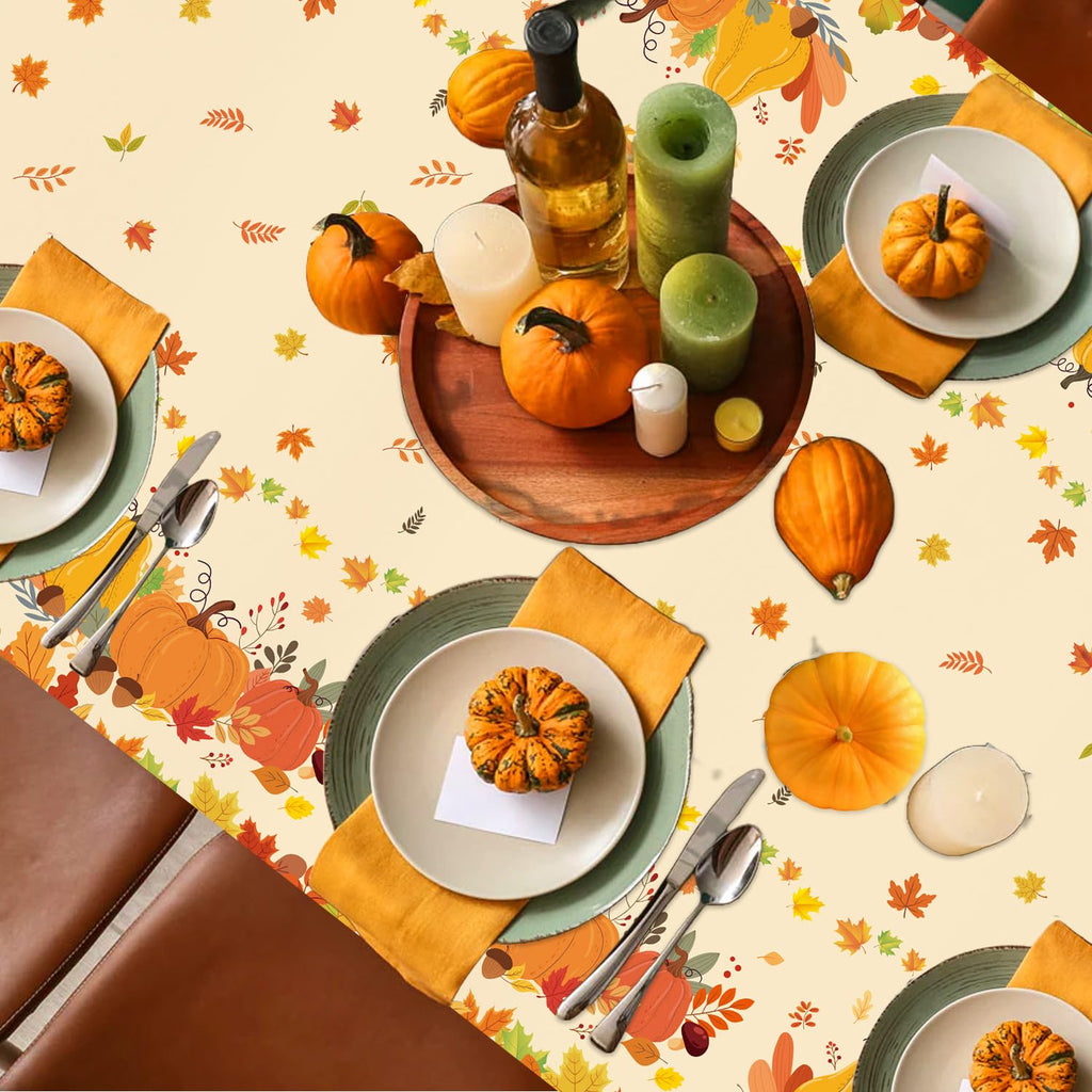 QIYANPAX 3 Pack Fall Pumpkin Tablecloths – 54 x 108 in
