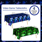 QIYANPAX 4-Pack Video Game Tablecloths – 54 x 108 in, Waterproof Party Decor