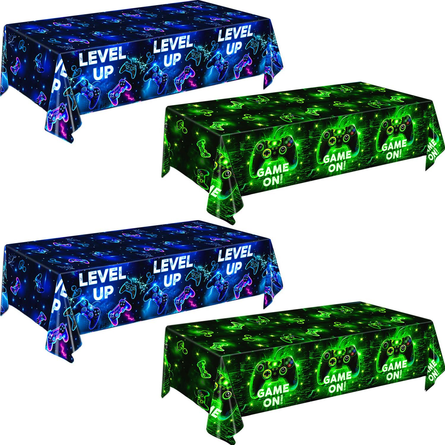 QIYANPAX 4-Pack Video Game Tablecloths – 54 x 108 in, Waterproof Party Decor