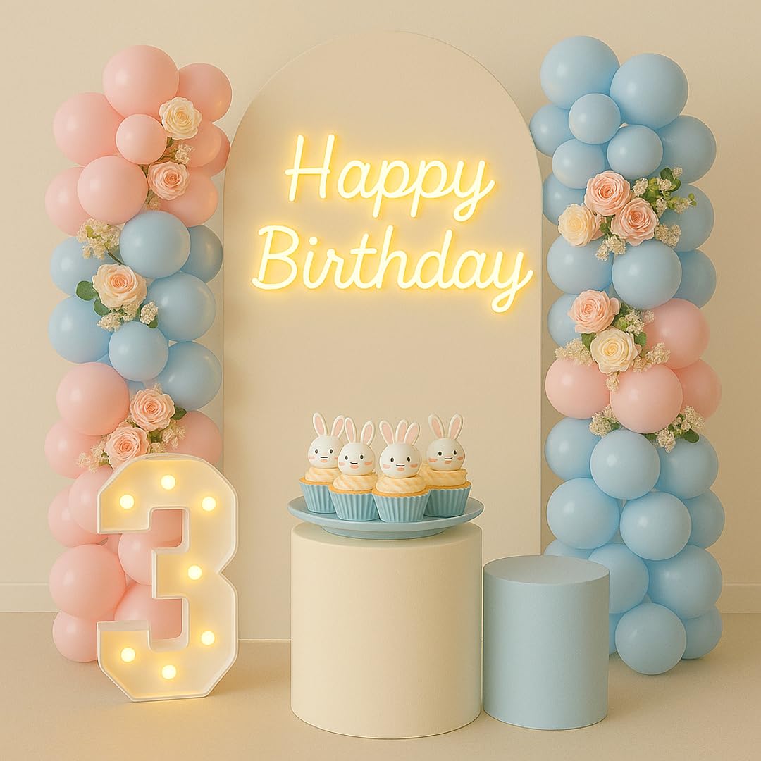 Qmraercu Pink & Blue Balloons – 50 Latex Balloons with Ribbon for Birthday, Baby Shower & Gender Reveal
