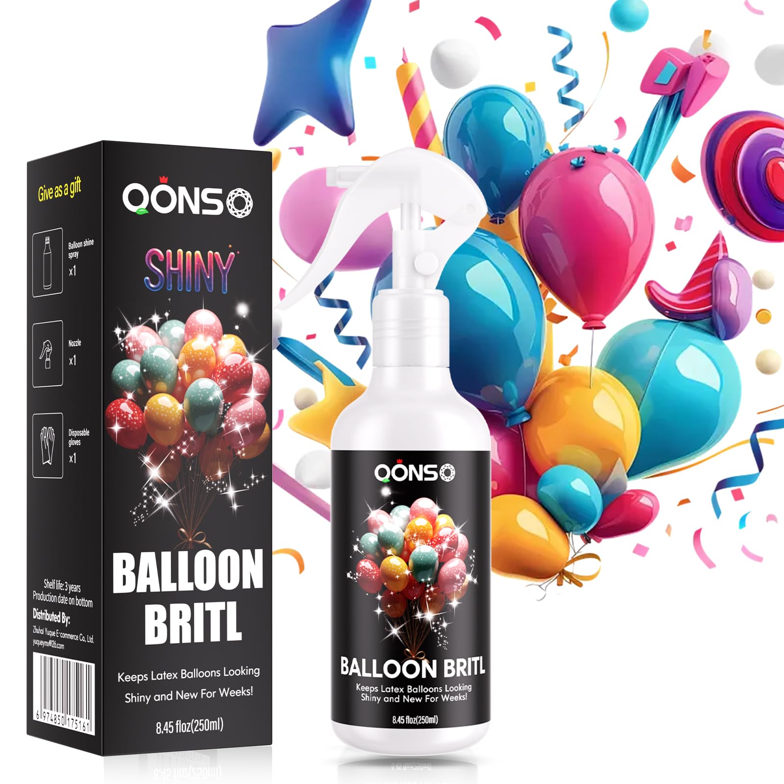 QONS Balloon Shine Spray 8.45oz – Glossy Latex Balloons for Parties & Events