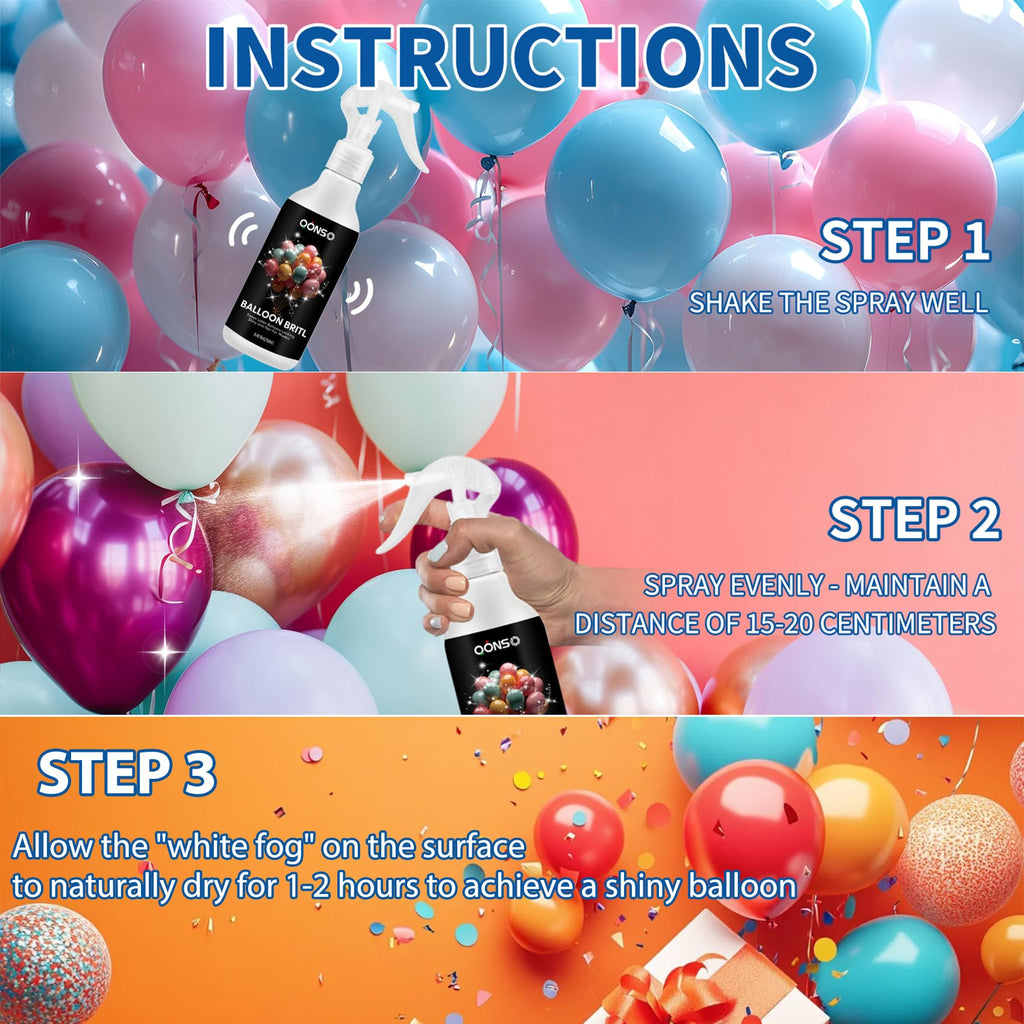 QONS Balloon Shine Spray 8.45oz – Glossy Latex Balloons for Parties & Events