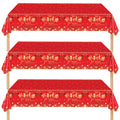 Qpout 3 Pieces Chinese New Year Tablecloth 108x54 Inch – Disposable Red & Gold Table Covers for Lunar New Year 2026