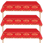 Qpout 3 Pieces Chinese New Year Tablecloth 108x54 Inch – Disposable Red & Gold Table Covers for Lunar New Year 2026