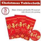 Qpout 3 Pieces Chinese New Year Tablecloth 108x54 Inch – Disposable Red & Gold Table Covers for Lunar New Year 2026