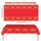 Qpout 3 Pieces Chinese New Year Tablecloth 108x54 Inch – Disposable Red & Gold Table Covers for Lunar New Year 2026