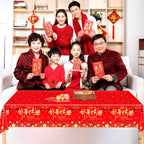 Qpout 3 Pieces Chinese New Year Tablecloth 108x54 Inch – Disposable Red & Gold Table Covers for Lunar New Year 2026
