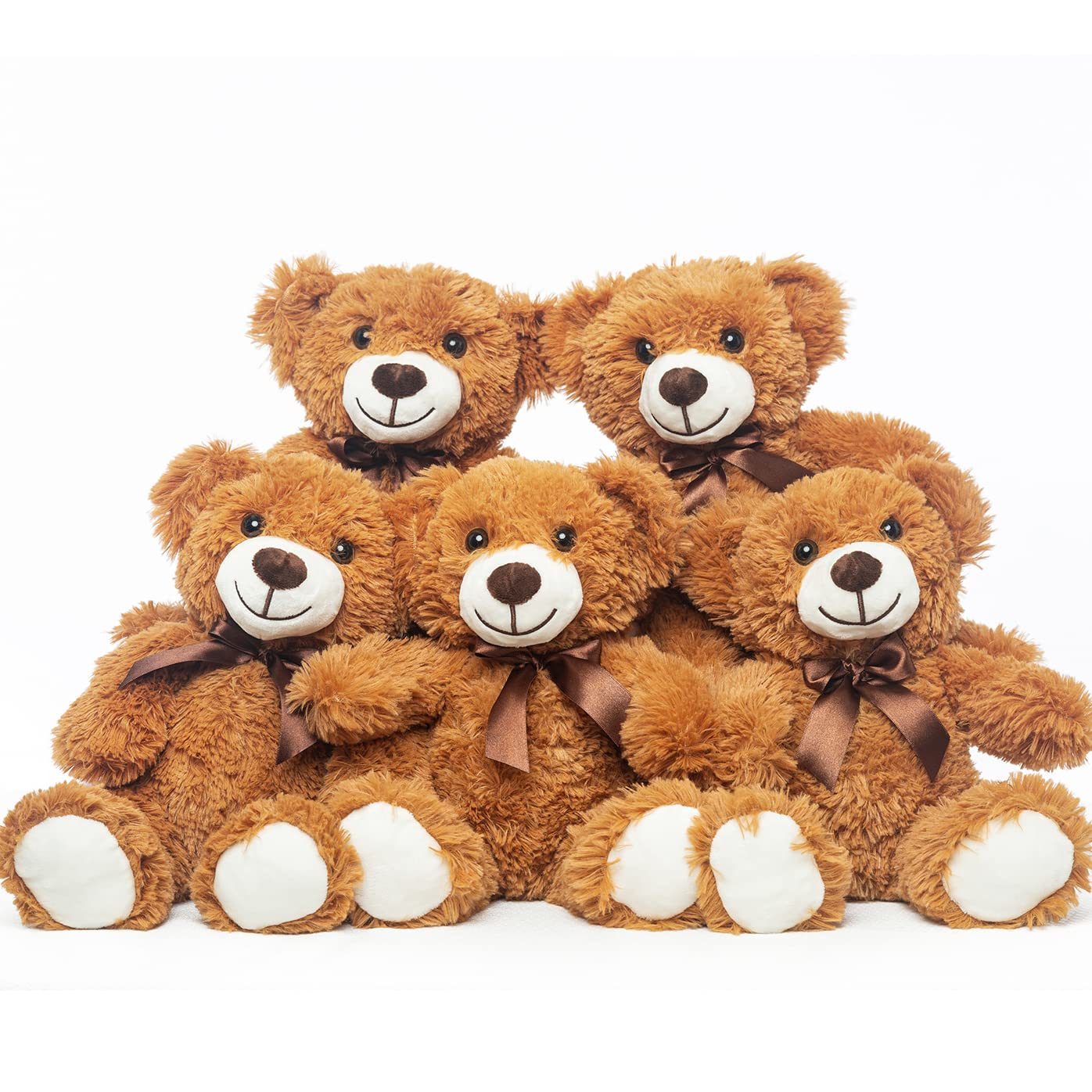Quaakssi Teddy Bears Bulk — 5-Pack, 13.5-Inch Plush Toys for Kids, Gifts, and Party Decor