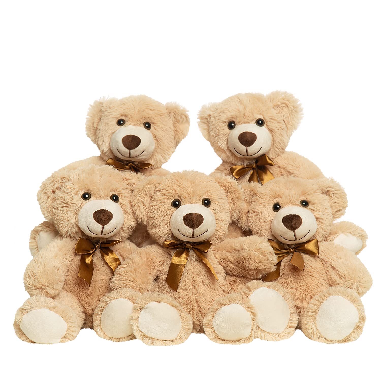 Quaakssi Teddy Bears Bulk 5 Pack – 13.5-Inch Light Brown Plush for Party Decor