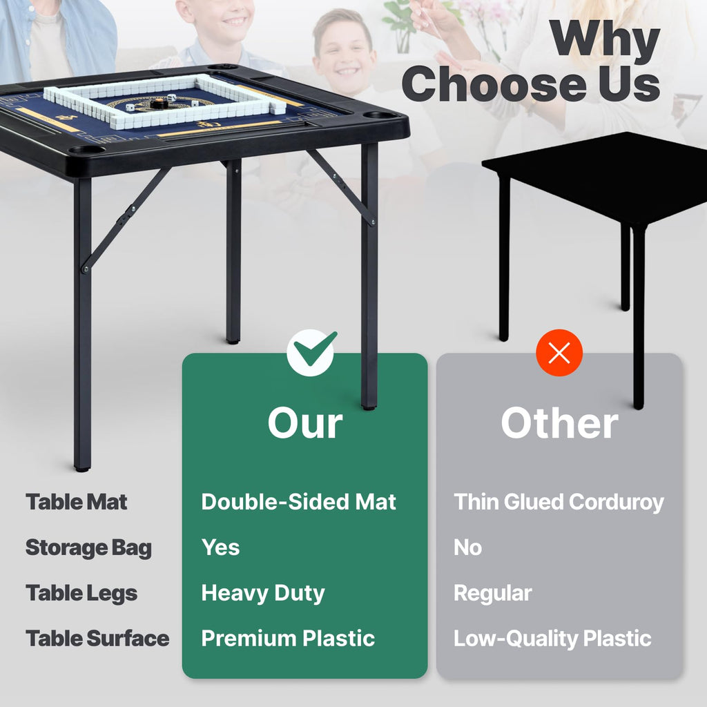 Queensell Folding Game Table with Double-Sided Mat — 35 x 35 Inches, Portable with Storage Bag