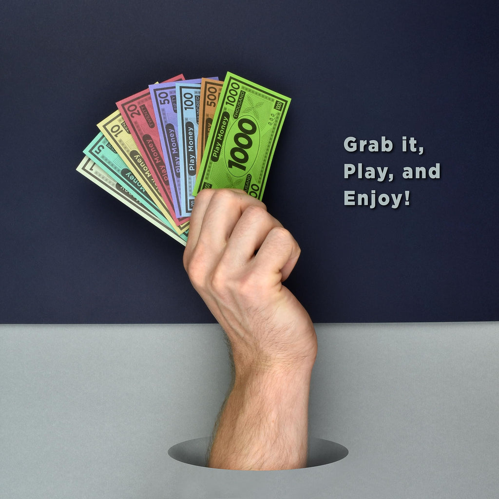 Queensell Play Money for Monopoly – 480 Bills, 60 per Denomination, Double-Sided, 4x2 in