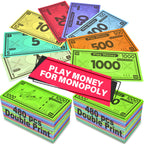 Queensell Play Money for Monopoly – 480 Bills, 60 per Denomination, Double-Sided, 4x2 in