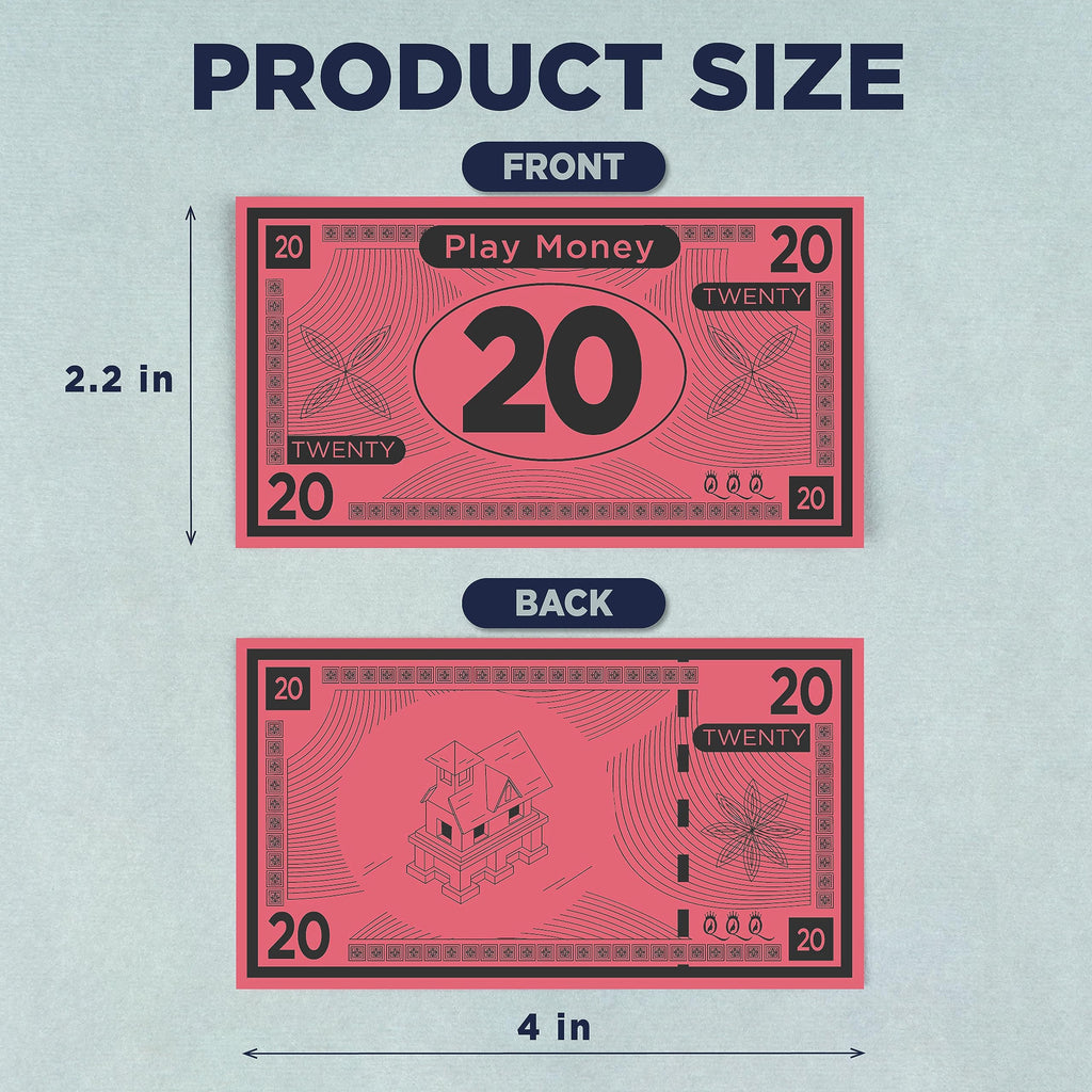 Queensell Play Money for Monopoly – 480 Bills, 60 per Denomination, Double-Sided, 4x2 in