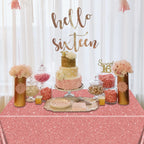 QUERICKY 4 Pack Pink Rose Gold Tablecloths | 87x51 in Sequin Plastic Cover