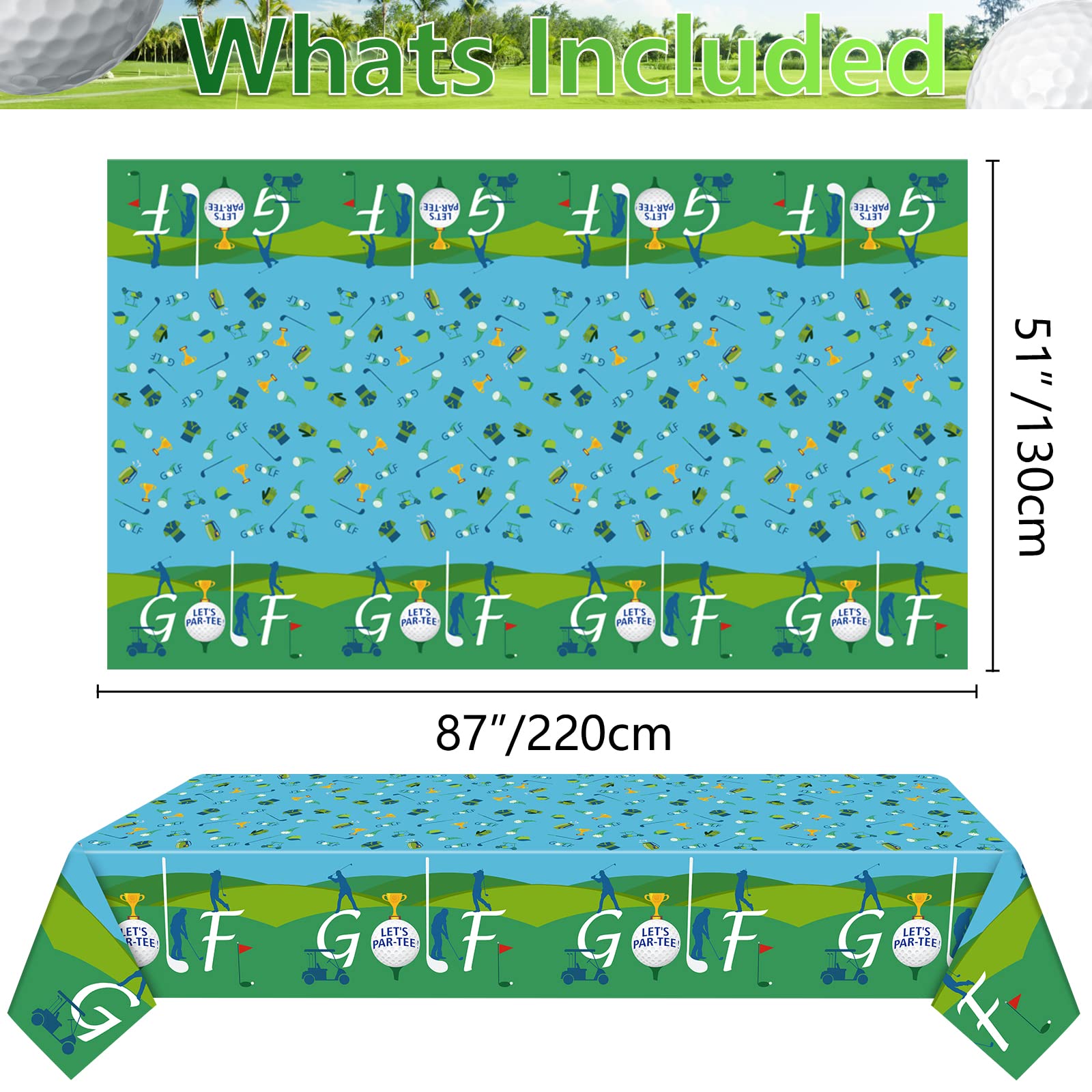 QUERICKY 4 Pack Golf Tablecloths — 51x87in Disposable Waterproof Table Covers for Golf Parties