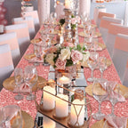QUERICKY 4 Pack Pink Rose Gold Tablecloths | 87x51 in Sequin Plastic Cover