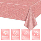 QUERICKY 4 Pack Pink Rose Gold Tablecloths | 87x51 in Sequin Plastic Cover