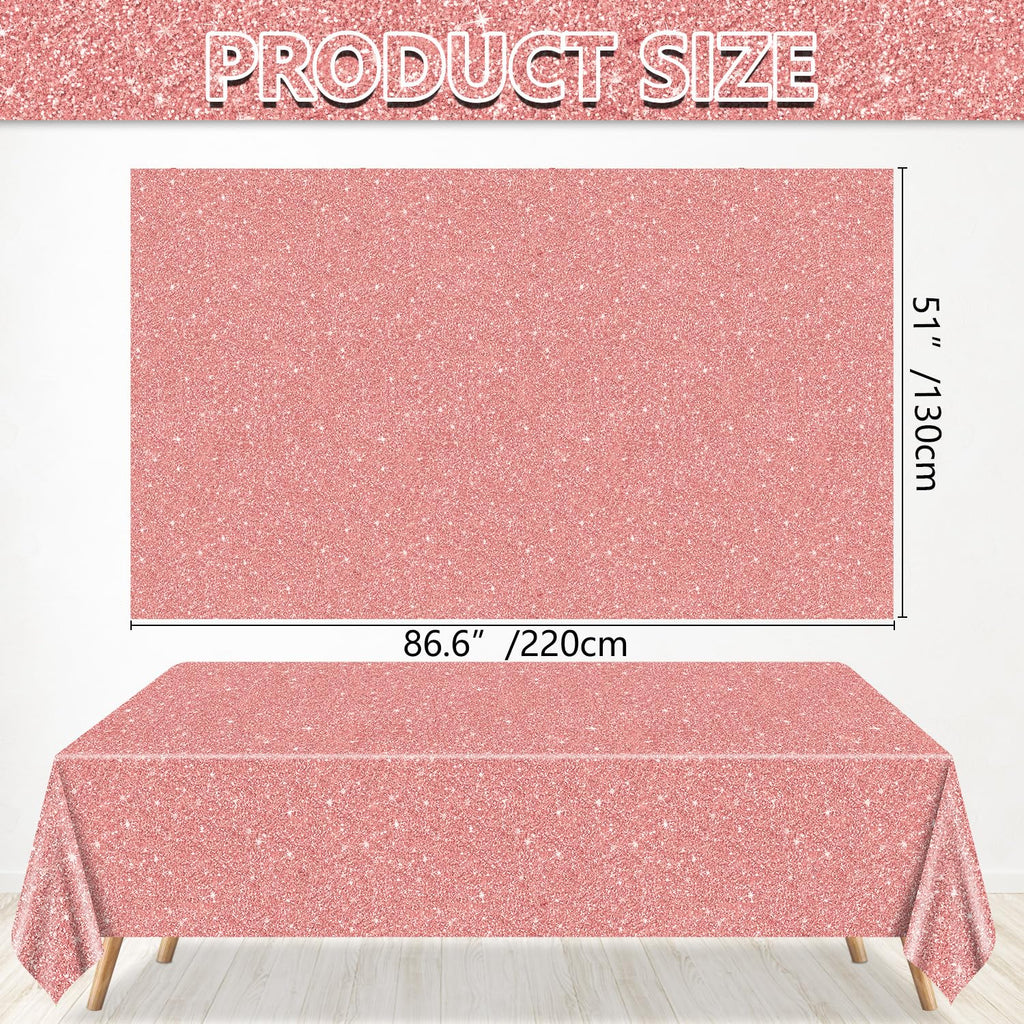 QUERICKY 4 Pack Pink Rose Gold Tablecloths | 87x51 in Sequin Plastic Cover