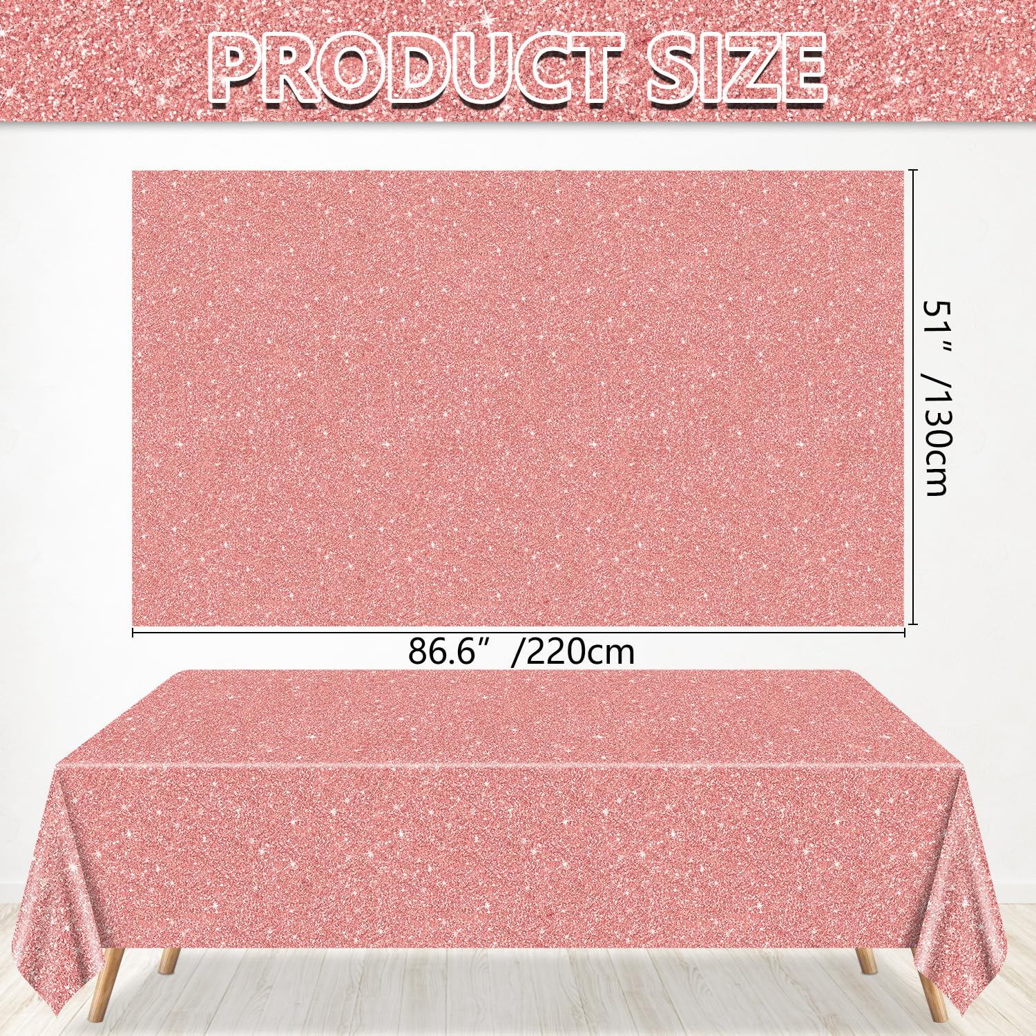 QUERICKY 4 Pack Pink Rose Gold Tablecloths | 87x51 in Sequin Plastic Cover