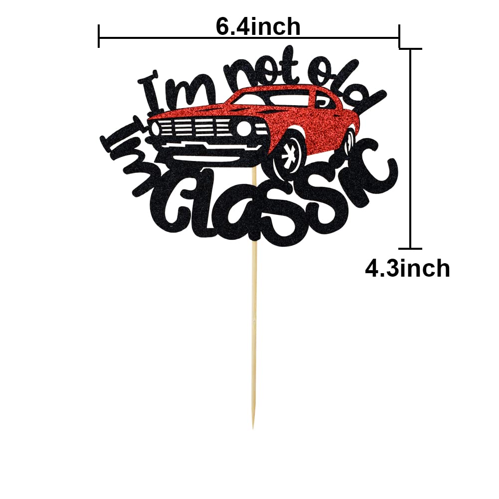 QXQXBA I'm Not Old I'm Classic Car Cake Topper – Vintage Black & Red Glitter