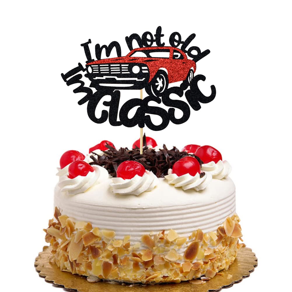 QXQXBA I'm Not Old I'm Classic Car Cake Topper – Vintage Black & Red Glitter