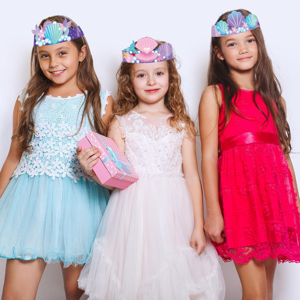 Qyeahkj 24 Pcs Mermaid Birthday Crowns DIY Craft Kit – Under the Sea Ocean Theme Party Favors for Kids