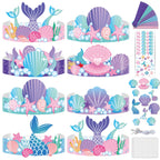 Qyeahkj 24 Pcs Mermaid Birthday Crowns DIY Craft Kit – Under the Sea Ocean Theme Party Favors for Kids
