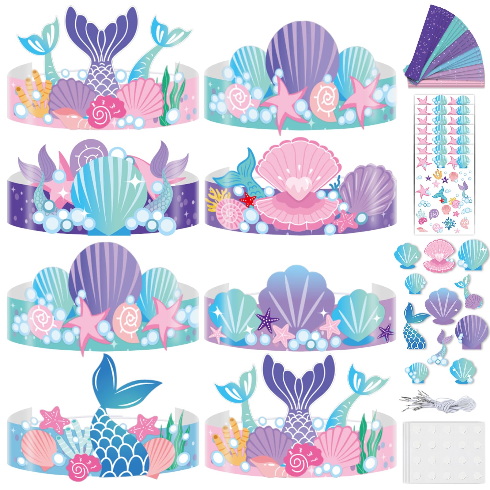 Qyeahkj 24 Pcs Mermaid Birthday Crowns DIY Craft Kit – Under the Sea Ocean Theme Party Favors for Kids