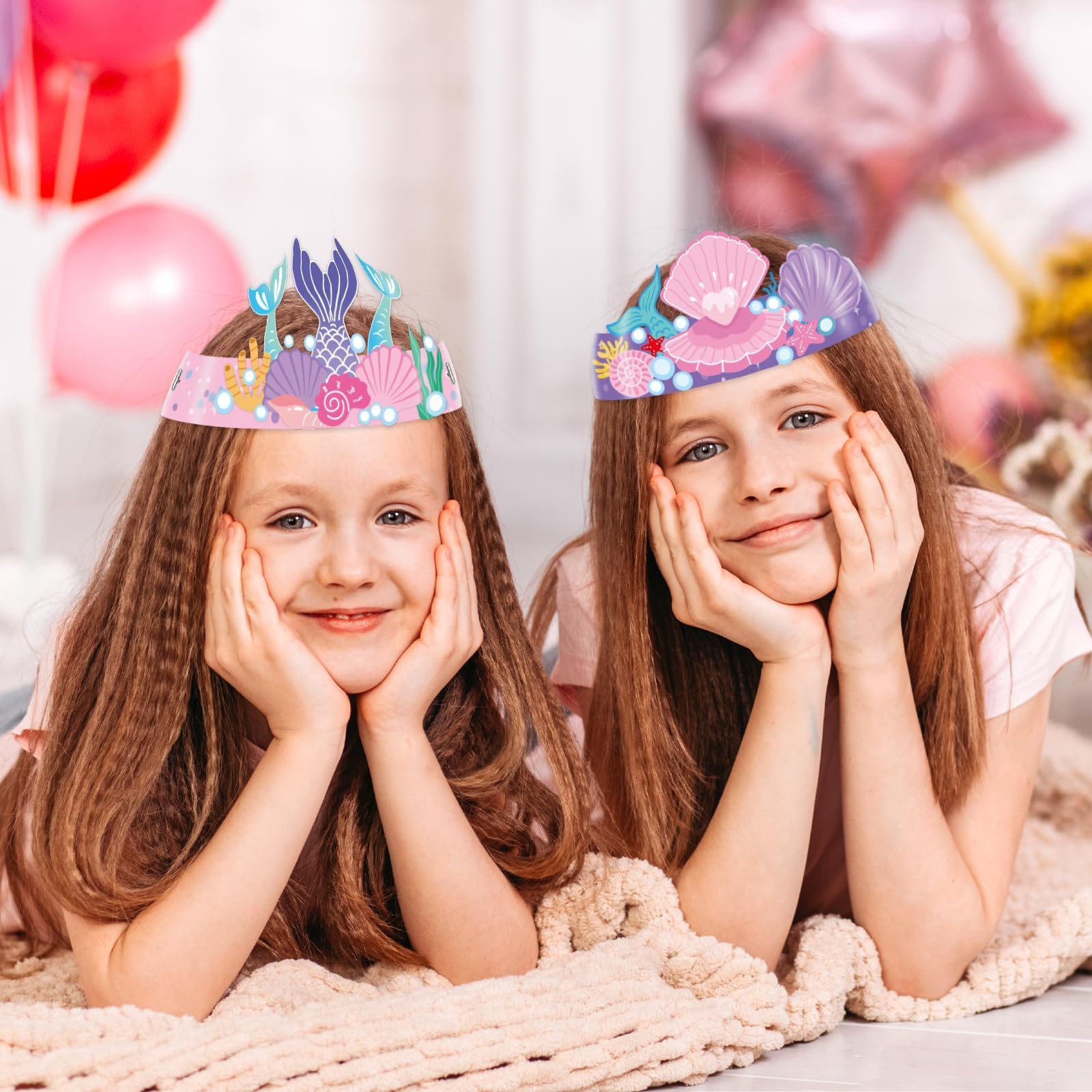 Qyeahkj 24 Pcs Mermaid Birthday Crowns DIY Craft Kit – Under the Sea Ocean Theme Party Favors for Kids