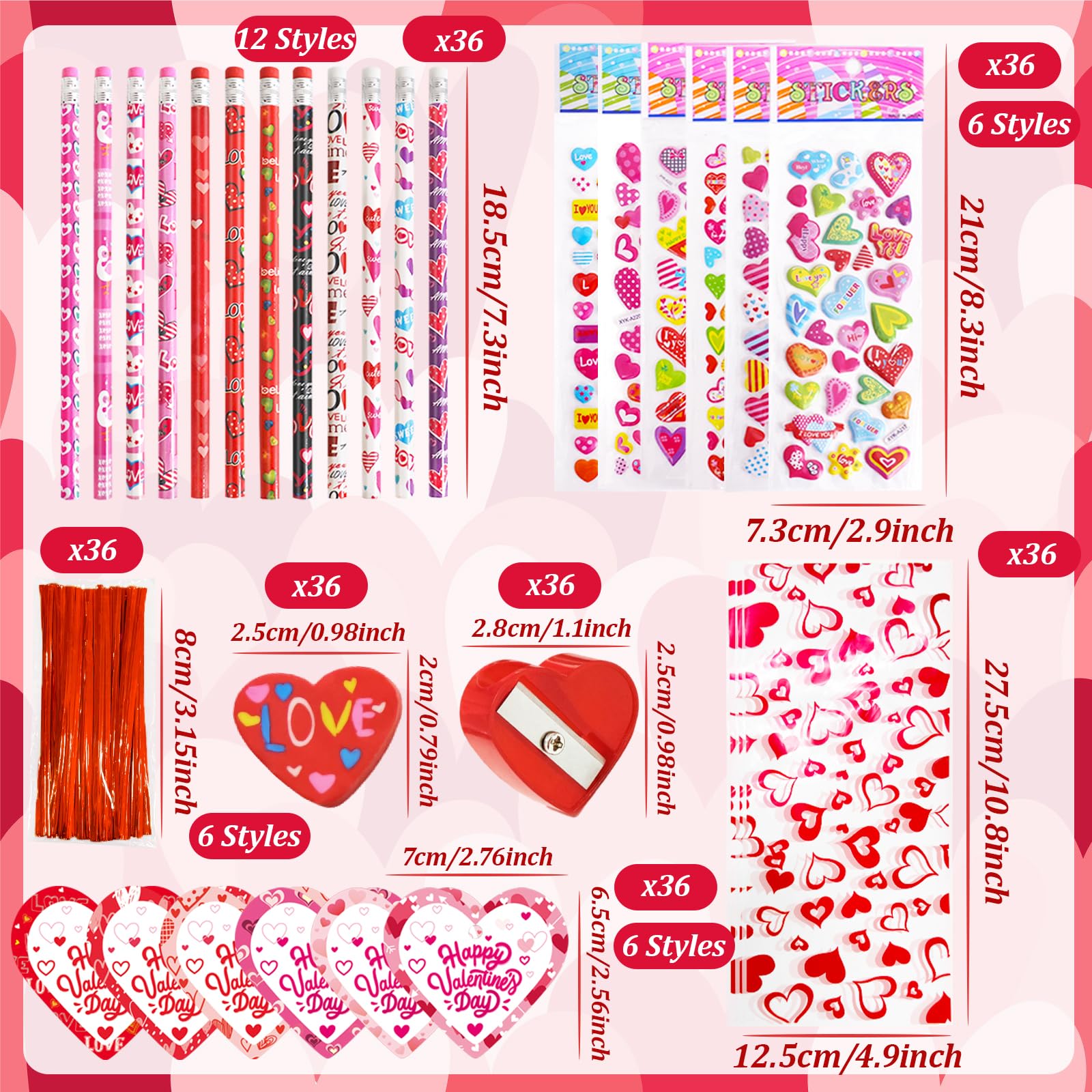 Qyyiguf 216Pcs Valentines Day Stationery Kit – 36 Sets for Classmates & Party Favors