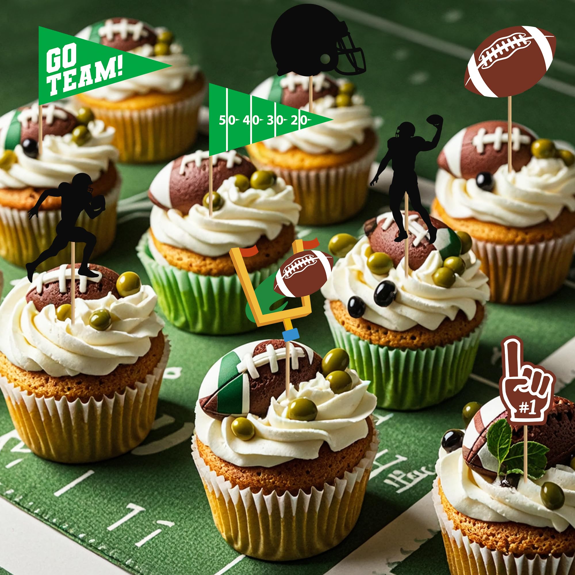 QZYL 24 Pcs Football Cupcake Toppers – Disposable Football Themed Cake Decorations for Sports Parties