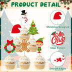 QZYL 24 Pcs Christmas Cupcake Toppers – Santa, Snowman, Bells & Gingerbread Cake Picks